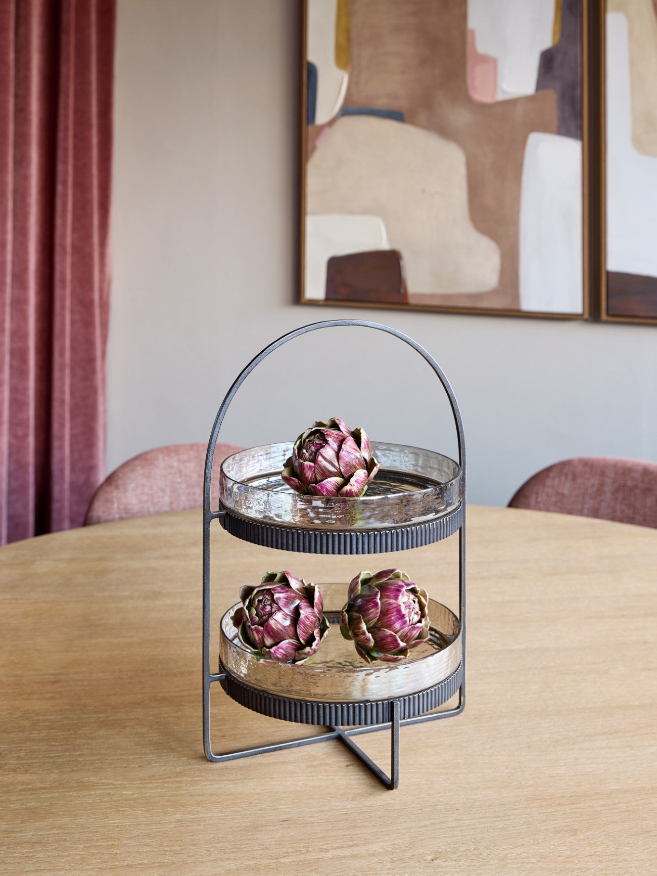 Beresford Hammered Glass & Iron Two Tier Cake Stand